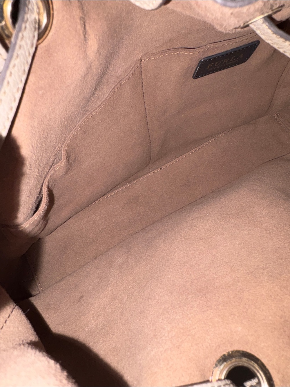 NWOT Furla Soft nude Suede Drawstring Tote
